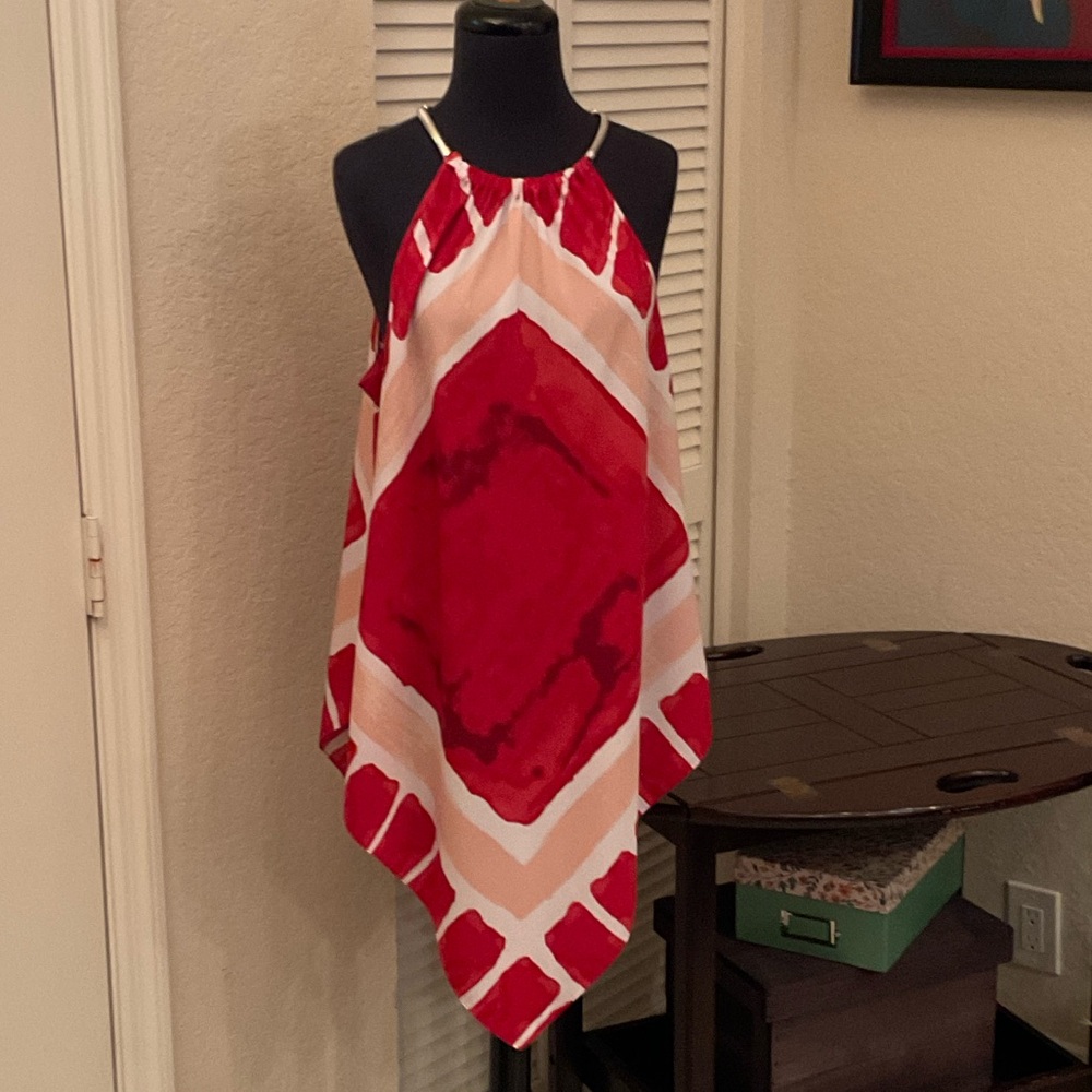 Alfani Red and White Halter Tunic Top